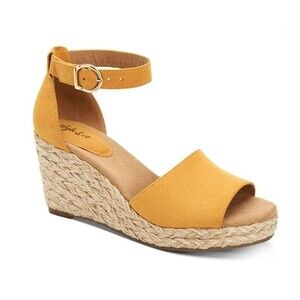 Style & Co Seleeney Open Toe Wedge Ankle Strap Espadrille Sandal US 7M YELLOW